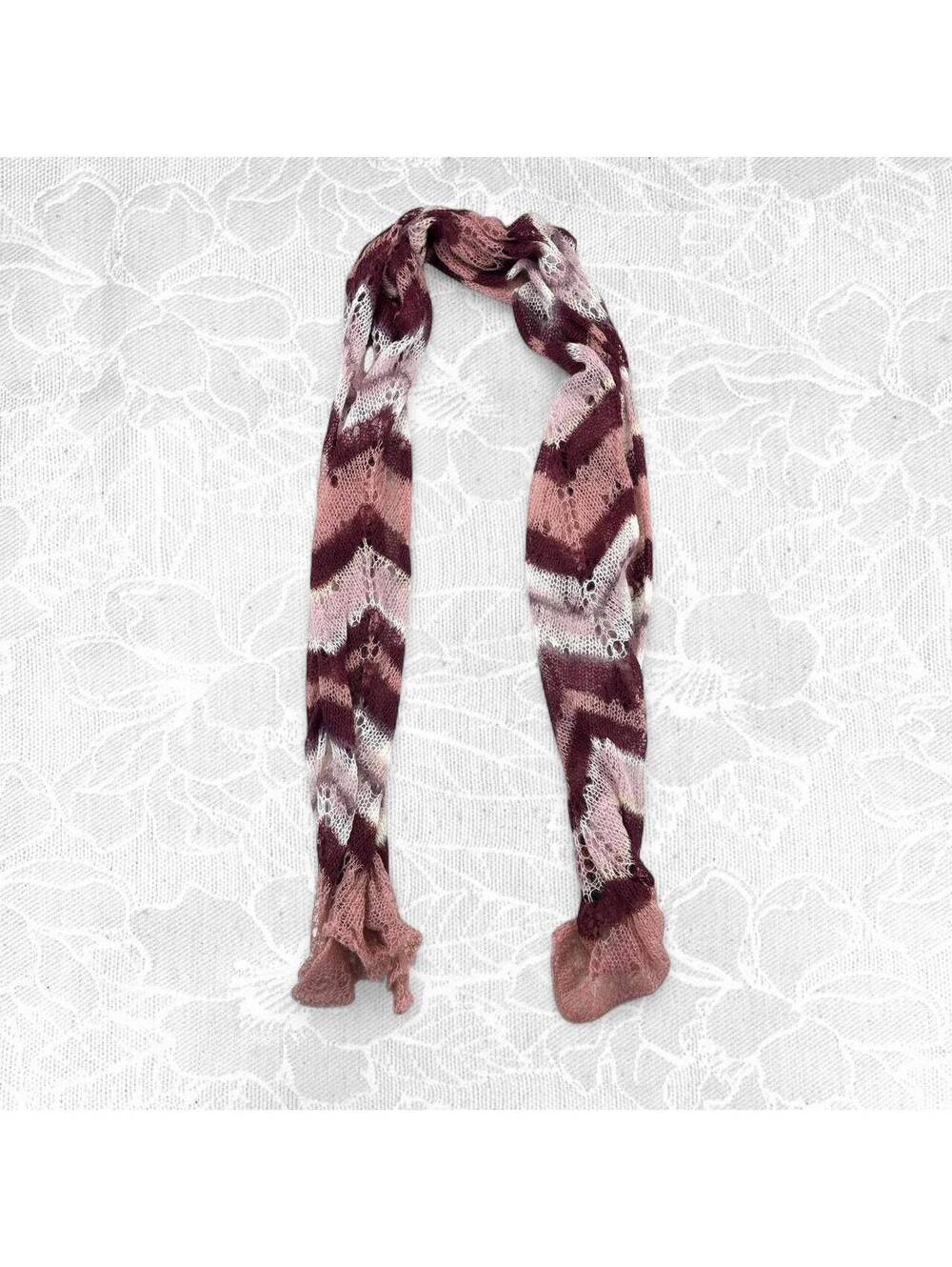 Missoni Pink, Burgundy & White Chevron Mohair Blend Knit Scarf